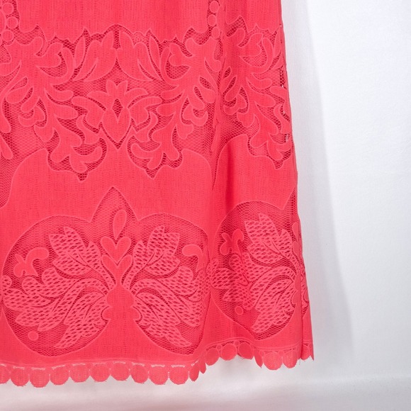 Eliza J Coral Sleeveless Lace Sheath Dress Womens 8 Scallop Hem Textured Overlay - Picture 15 of 16